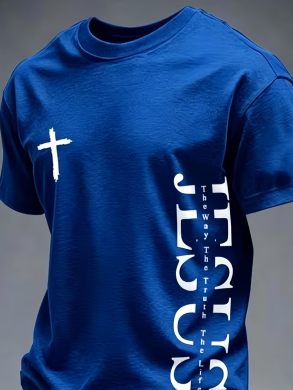 Blue Graphic Jesus Polyester Tee - The Way, The Truth, The Life